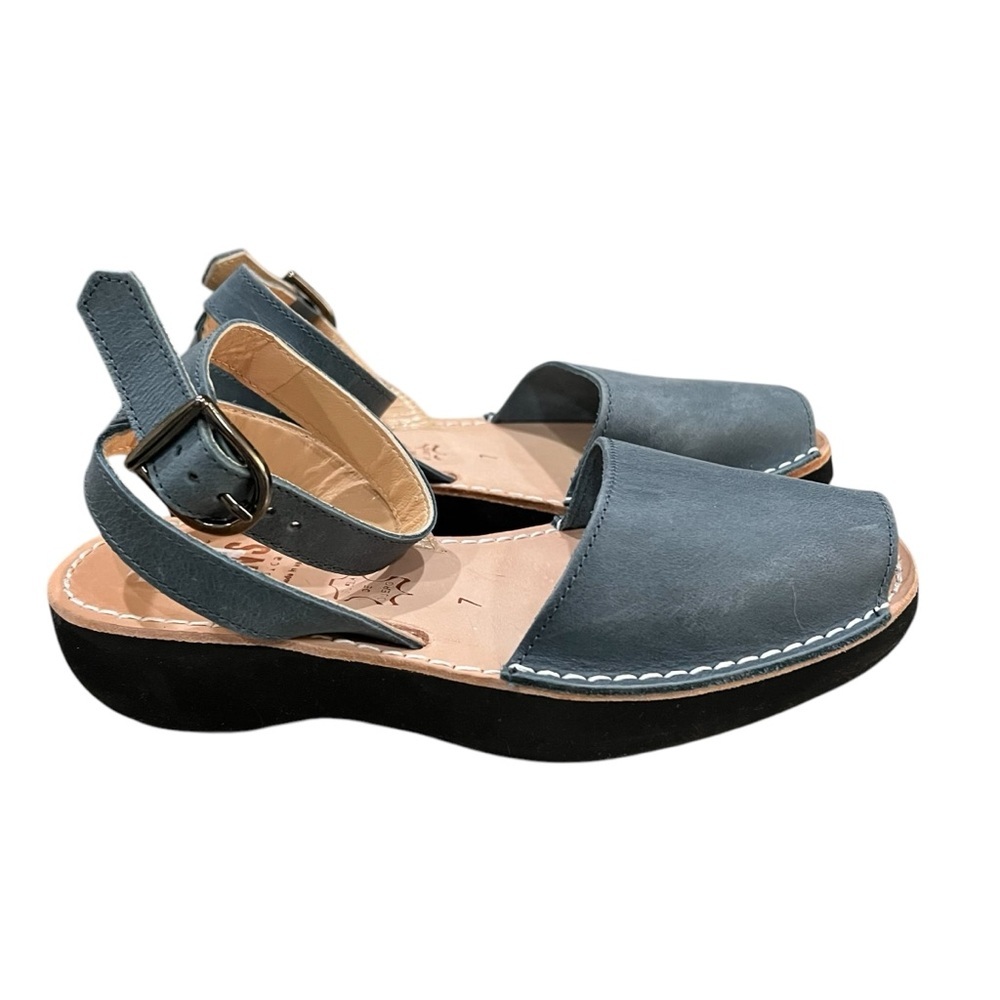 PONS Women’s 7 Slate French Blue Genuine Leather Strappy Open Toe Sandal